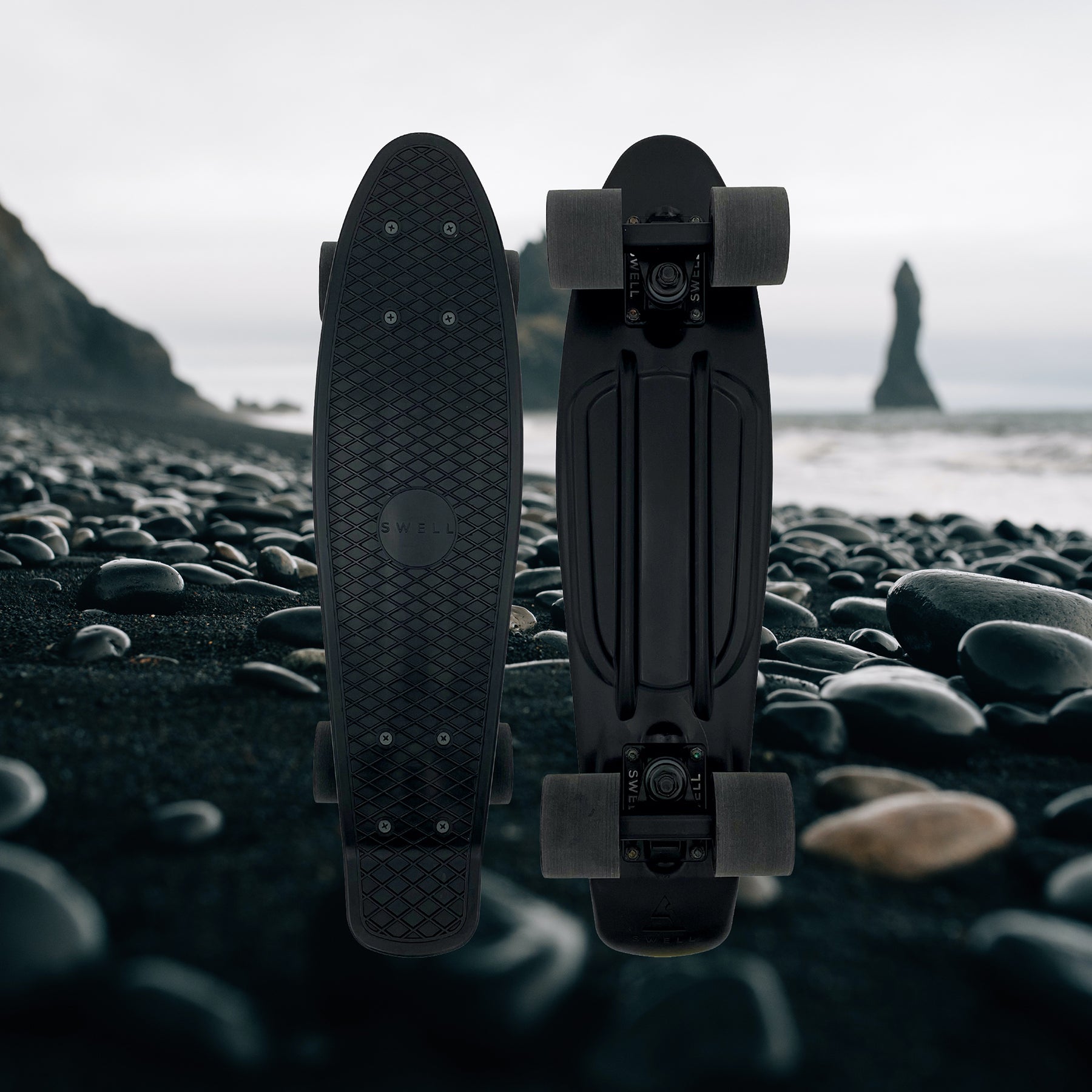 Black Sand Cruiser Skateboard Back & Front Side View 